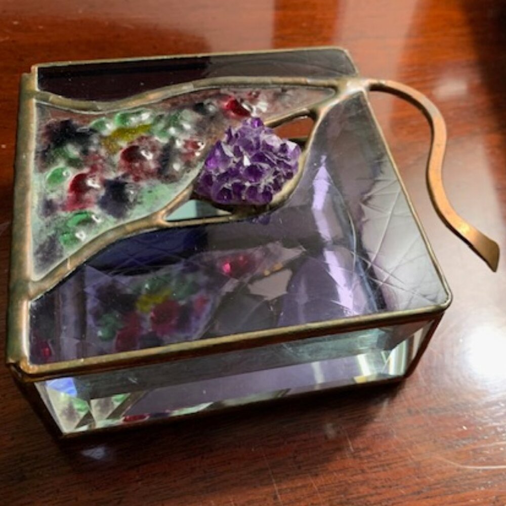 4"x4" Handcrafted Signed Fused Glass Box Purple Amethyst "Boxes by Neal" LOVELY